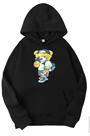 Peluş Ayı Baskılı Kapüşonlu Sweatshirt