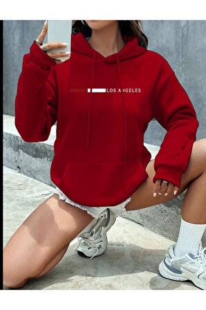 Los Angeles Desenli Kapüşonlu Cepli Sweatshirt