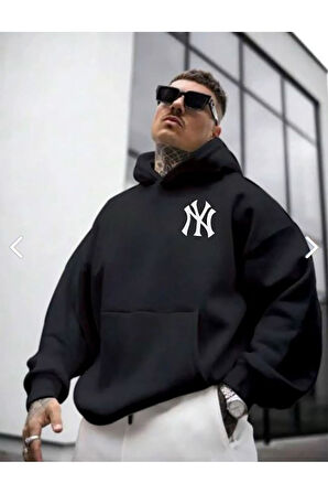 Ön Arka NY Baskılı Kapüşonlu Sweatshirt