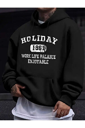 Holiday Baskılı Kapüşonlu Sweatshirt