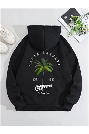 Santa Barbara Baskılı Kapüşonlu Cepli Sweatshirt