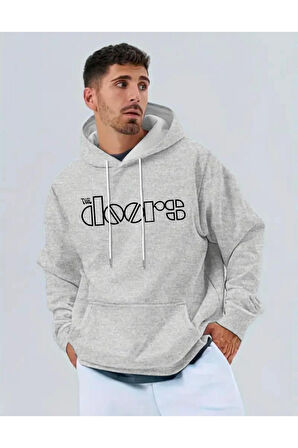 The Doors Baskılı Kapüşonlu Cepli Sweatshirt