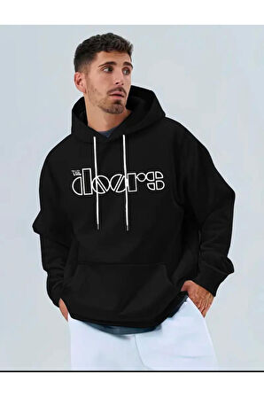 The Doors Baskılı Kapüşonlu Cepli Sweatshirt