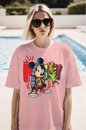 Mickey Baskılı Unisex Oversize Tişört
