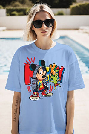 Mickey Baskılı Unisex Oversize Tişört