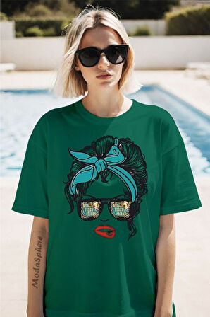 Gözlüklü Kadın Baskılı Unisex Oversize Tişört