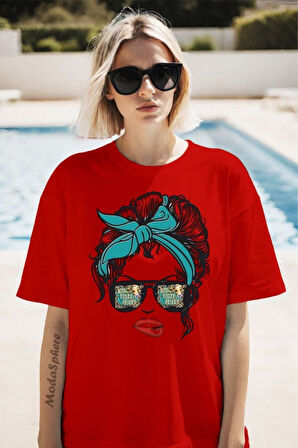 Gözlüklü Kadın Baskılı Unisex Oversize Tişört