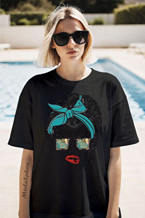 Gözlüklü Kadın Baskılı Unisex Oversize Tişört