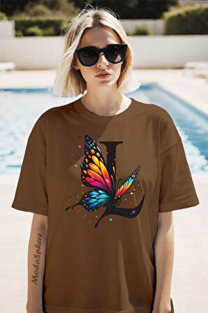 Kelebek L Baskılı Unisex Oversize Tişört