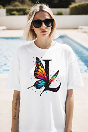 Kelebek L Baskılı Unisex Oversize Tişört