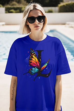 Kelebek L Baskılı Unisex Oversize Tişört