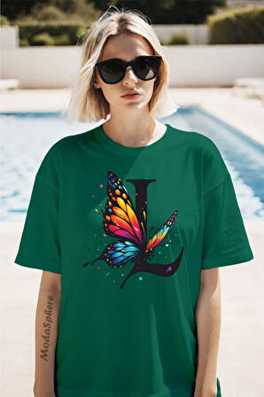 Kelebek L Baskılı Unisex Oversize Tişört