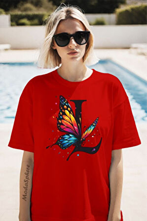 Kelebek L Baskılı Unisex Oversize Tişört