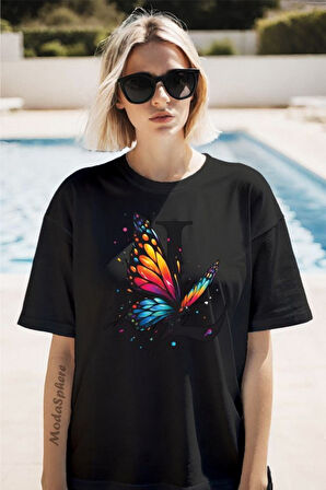 Kelebek L Baskılı Unisex Oversize Tişört