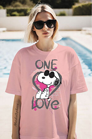 One Love Baskılı Unisex Oversize Tişört