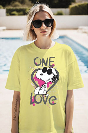 One Love Baskılı Unisex Oversize Tişört
