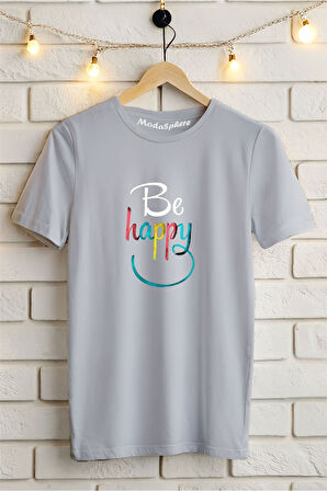Be Happy Baskılı Unisex Oversize Tişört