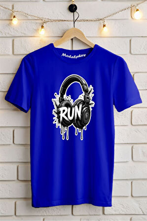 Run Kulaklık Baskılı Unisex Oversize Tişört