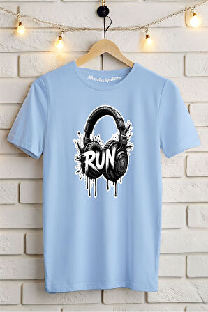 Run Kulaklık Baskılı Unisex Oversize Tişört