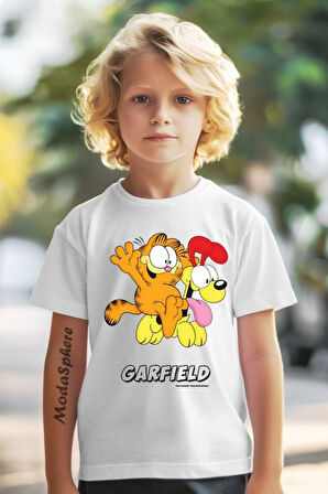 GARFIELD BASKILI BİSİKLET YAKA KISA KOLLU ÇOCUK TİŞÖRT