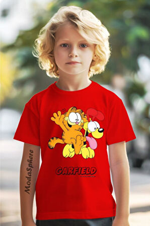 GARFIELD BASKILI BİSİKLET YAKA KISA KOLLU ÇOCUK TİŞÖRT
