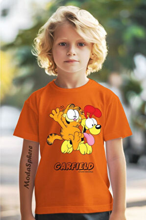 GARFIELD BASKILI BİSİKLET YAKA KISA KOLLU ÇOCUK TİŞÖRT