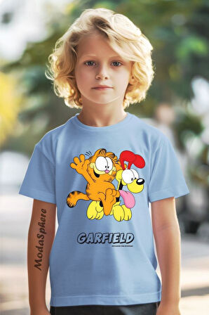 GARFIELD BASKILI BİSİKLET YAKA KISA KOLLU ÇOCUK TİŞÖRT
