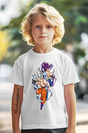 VEGETA AND GOKU POWER UP BASKILI BİSİKLET YAKA KISA KOLLU ÇOCUK TİŞÖRT