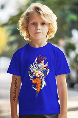 VEGETA AND GOKU POWER UP BASKILI BİSİKLET YAKA KISA KOLLU ÇOCUK TİŞÖRT