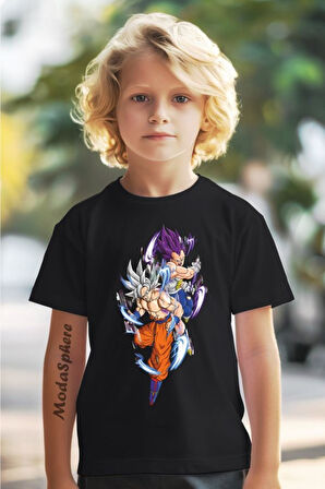 VEGETA AND GOKU POWER UP BASKILI BİSİKLET YAKA KISA KOLLU ÇOCUK TİŞÖRT