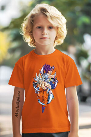 VEGETA AND GOKU POWER UP BASKILI BİSİKLET YAKA KISA KOLLU ÇOCUK TİŞÖRT