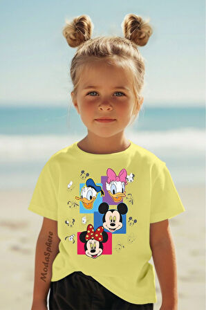 DISNEY & CARTOONS BASKILI BİSİKLET YAKA KISA KOLLU ÇOCUK TİŞÖRT