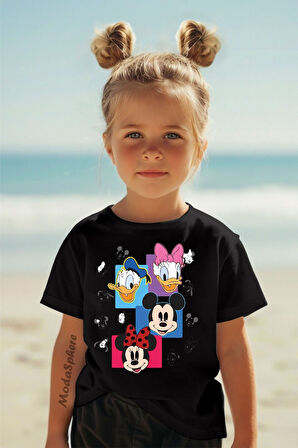 DISNEY & CARTOONS BASKILI BİSİKLET YAKA KISA KOLLU ÇOCUK TİŞÖRT