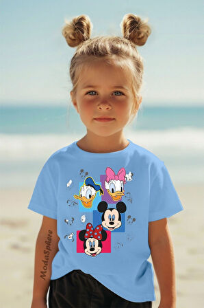 DISNEY & CARTOONS BASKILI BİSİKLET YAKA KISA KOLLU ÇOCUK TİŞÖRT