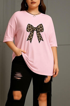 Büyük Beden Leopar Kurdela Baskılı Tişört