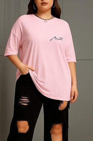 Büyük Beden Dağ Baskılı Unisex Oversize Tişört