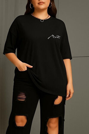 Büyük Beden Dağ Baskılı Unisex Oversize Tişört