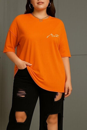 Büyük Beden Dağ Baskılı Unisex Oversize Tişört