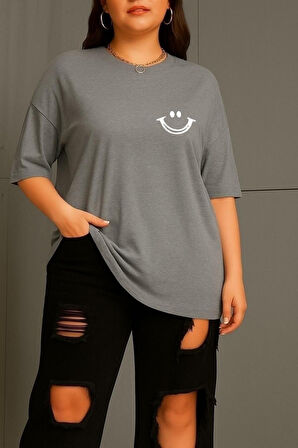 Büyük Beden Gülücük Baskılı Unisex Oversize Tişört