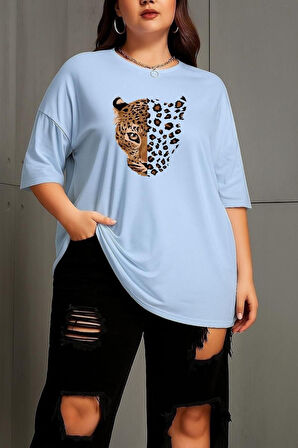 Büyük Beden Leopar Aslan Baskılı Unisex Oversize Tişört