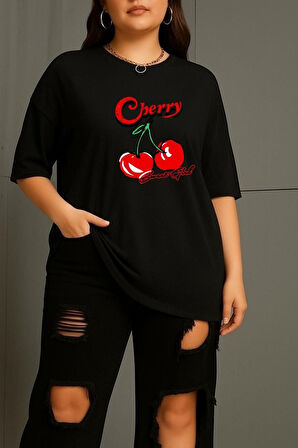 Büyük Beden Cherry Kiraz Baskılı Unisex Oversize Tişört
