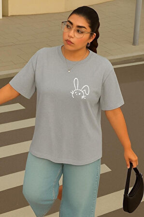 Büyük Beden Tavşan Baskılı Unisex Oversize Tişört