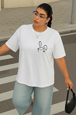 Büyük Beden Tavşan Baskılı Unisex Oversize Tişört