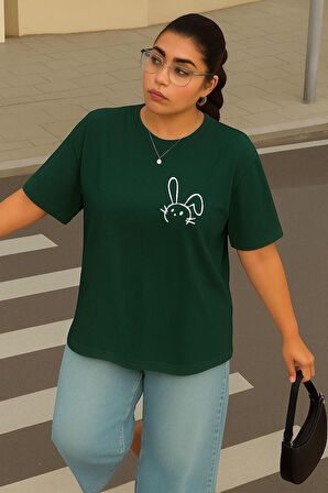 Büyük Beden Tavşan Baskılı Unisex Oversize Tişört