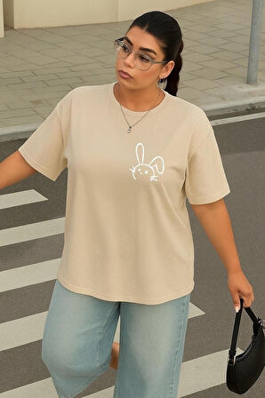 Büyük Beden Tavşan Baskılı Unisex Oversize Tişört