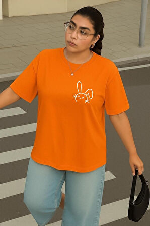 Büyük Beden Tavşan Baskılı Unisex Oversize Tişört