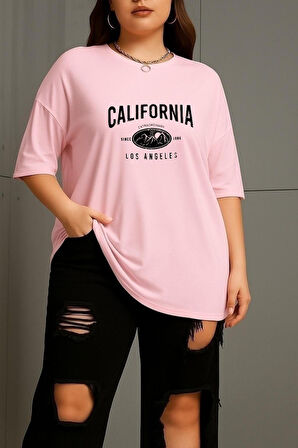 Büyük Beden California Baskılı Unisex Oversize Tişört