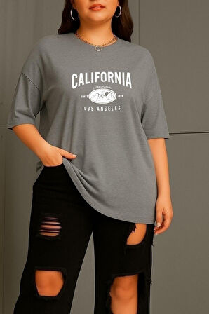 Büyük Beden California Baskılı Unisex Oversize Tişört