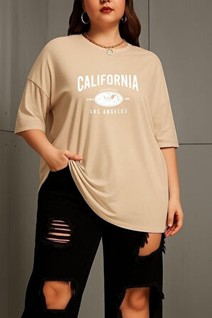 Büyük Beden California Baskılı Unisex Oversize Tişört