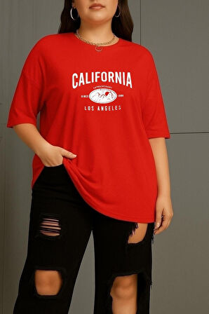 Büyük Beden California Baskılı Unisex Oversize Tişört